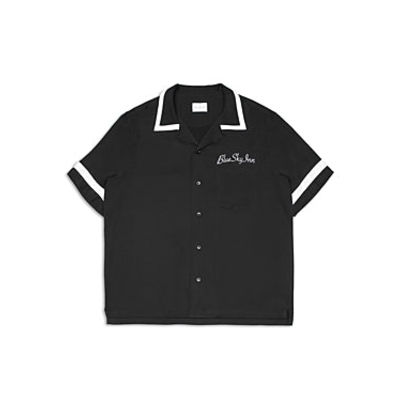 Blue Sky Inn Men's Waiter Short Sleeve Polo Button Down Shirt Black White Medium