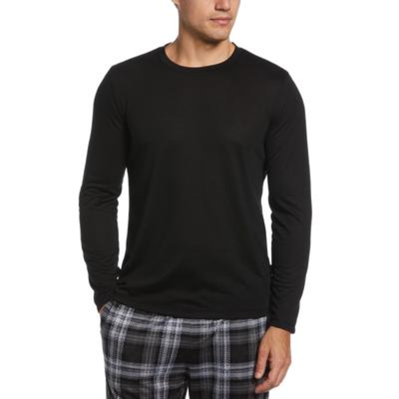 Perry Ellis Portfolio Mens Solid Long Sleeve Pajama Shirt Jet Black Small