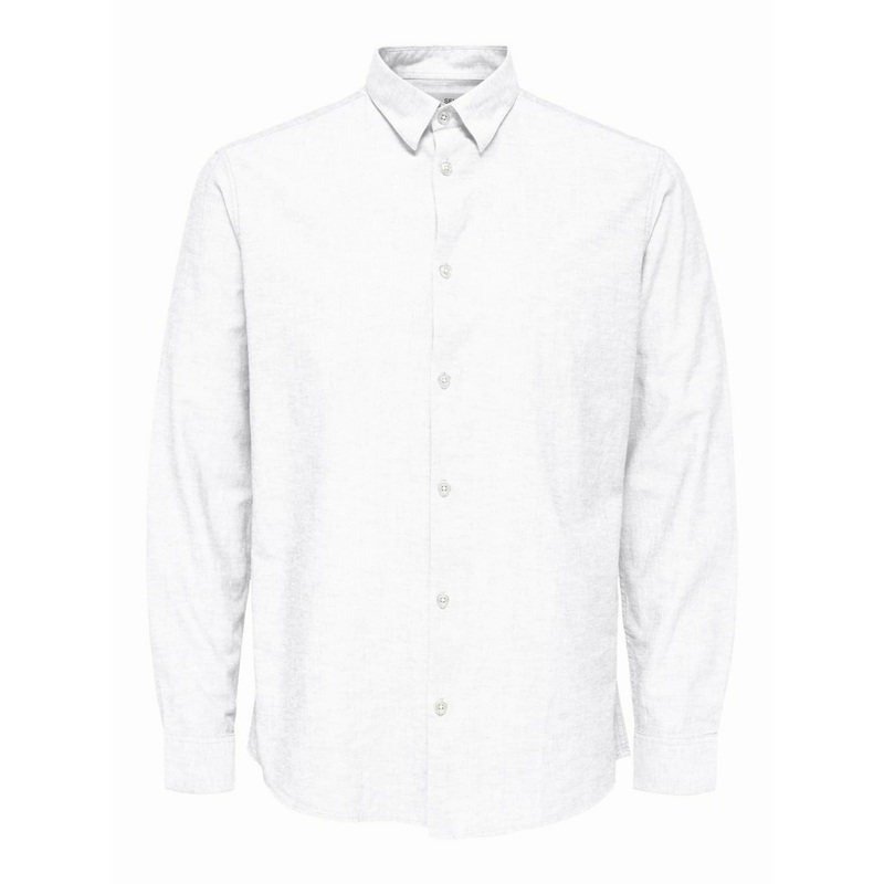 SELECTED Men's Regular-Fit Chambray Long-Sleeve Button Down Shirt White Medium