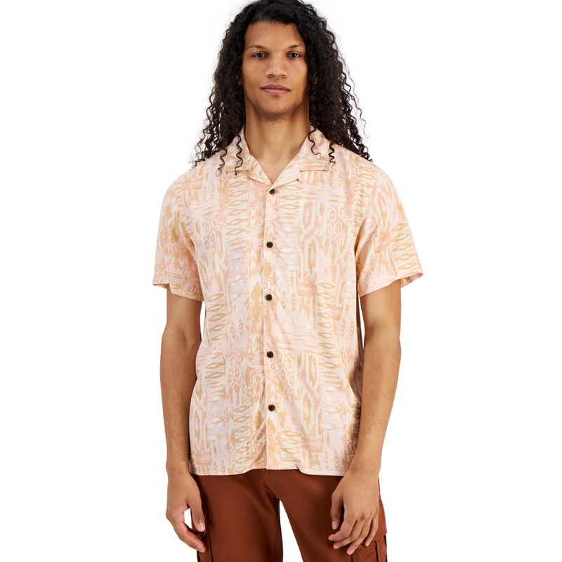 Sun + Stone Mens Depp Button Down Regular-Fit  Shirt Coral Garden Small