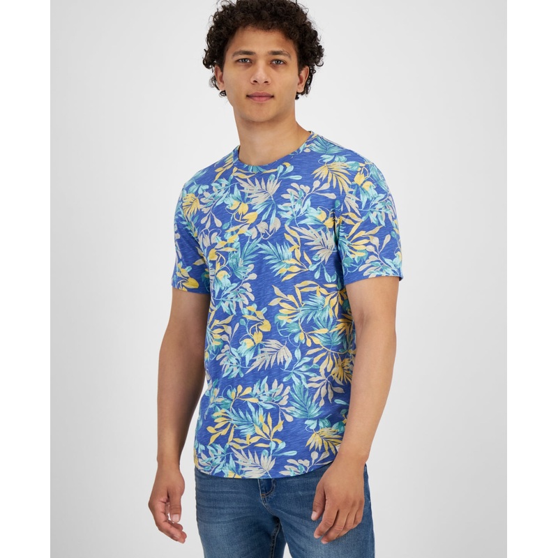 Sun + Stone Mens Leafy Oasis Short Sleeve T Shirt Blue Small