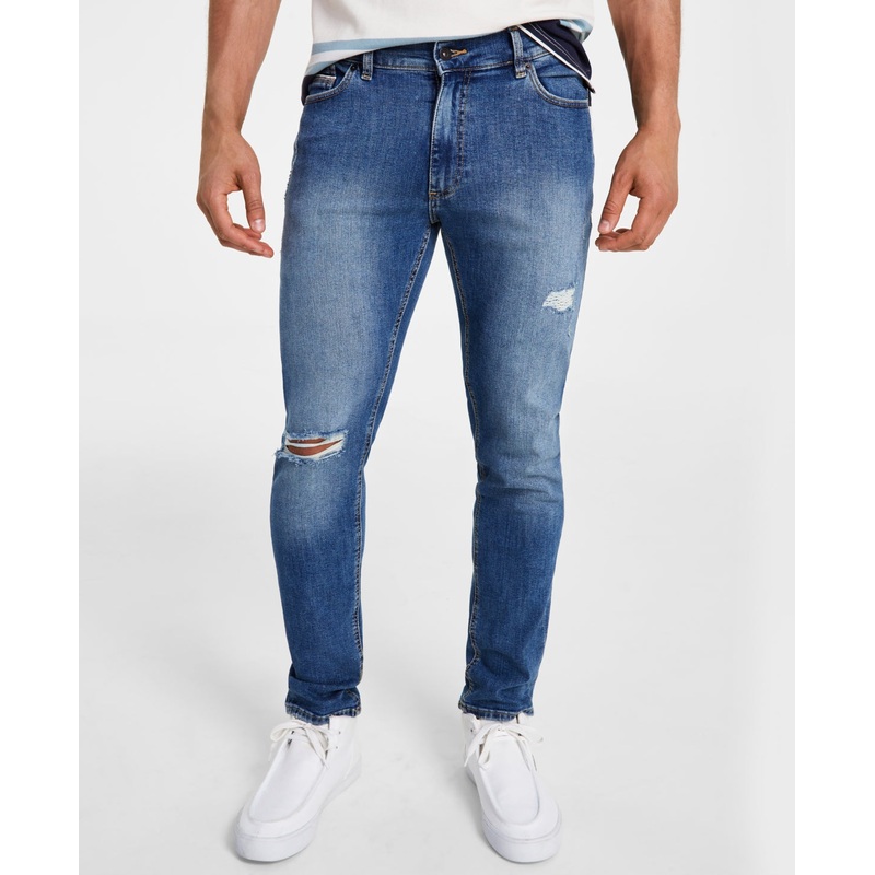 Sun Stone Mens Matthew Athletic Slim Fit Ocean Foam Wash Jeans 33" Waist