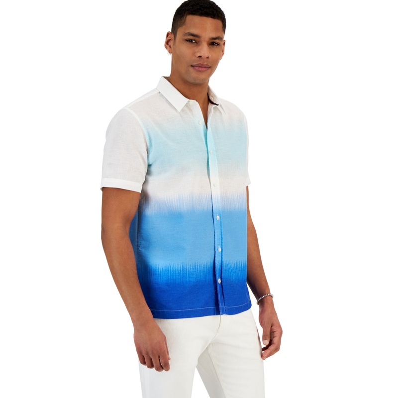 SUN + STONE Mens Rafferty Dip-Dye Short-Sleeve Shirt Blue Medium