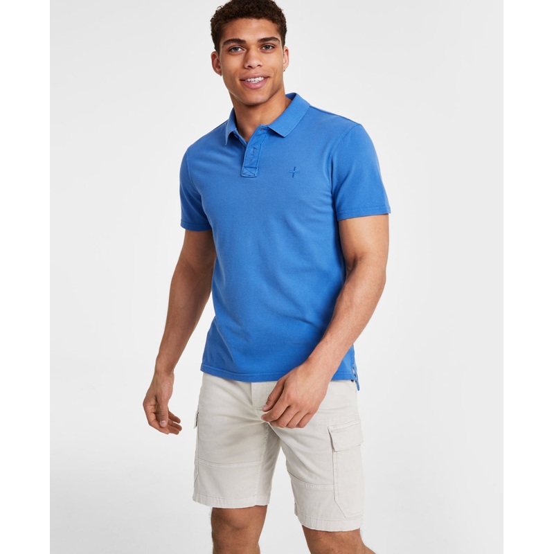 Sun + Stone Mens Regular-Fit Solid Pique Short Sleeve Polo Shirt Blue Medium