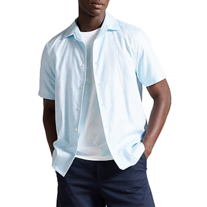 Ted Baker Mens Seamus Short Sleeve Button Up Linen Shirt Size 6 / 2XL XXL