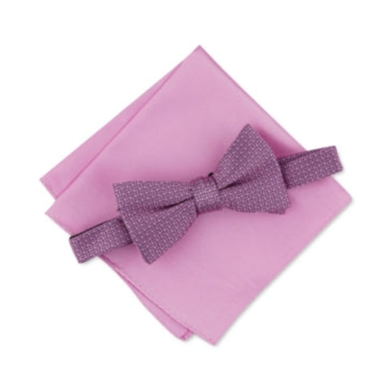 Alfani Men's Pink Basketweave Pretied Bow Tie & Pocket Square Set Pink