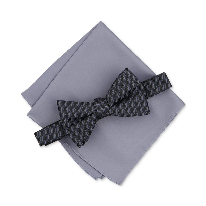 Alfani Mens Necktie Empire Geo Print Bow Tie Charcoal