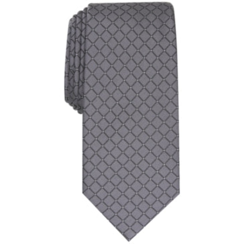 Alfani Mens Necktie Malone Grid Slim Tie Grey