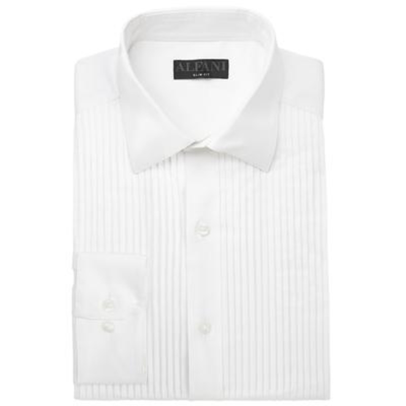 Alfani Mens Slim Fit Dress Shirt Pleated Front Sierradale White 15-15.5 34-35