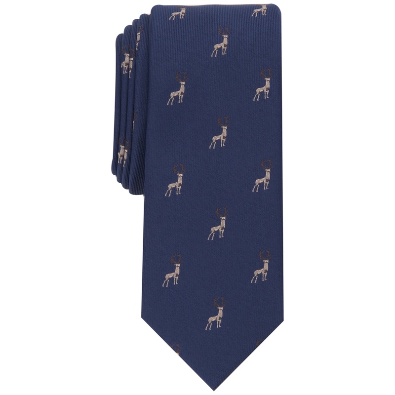 Bar Iii Men's Necktie Navy Reindeer Skinny Tie