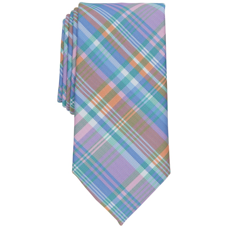 Club Room Mens Necktie Classic Plaid Tie Orange Blue One Size