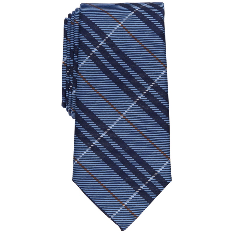 Club Room Mens Necktie Powell Plaid Tie Navy Blue