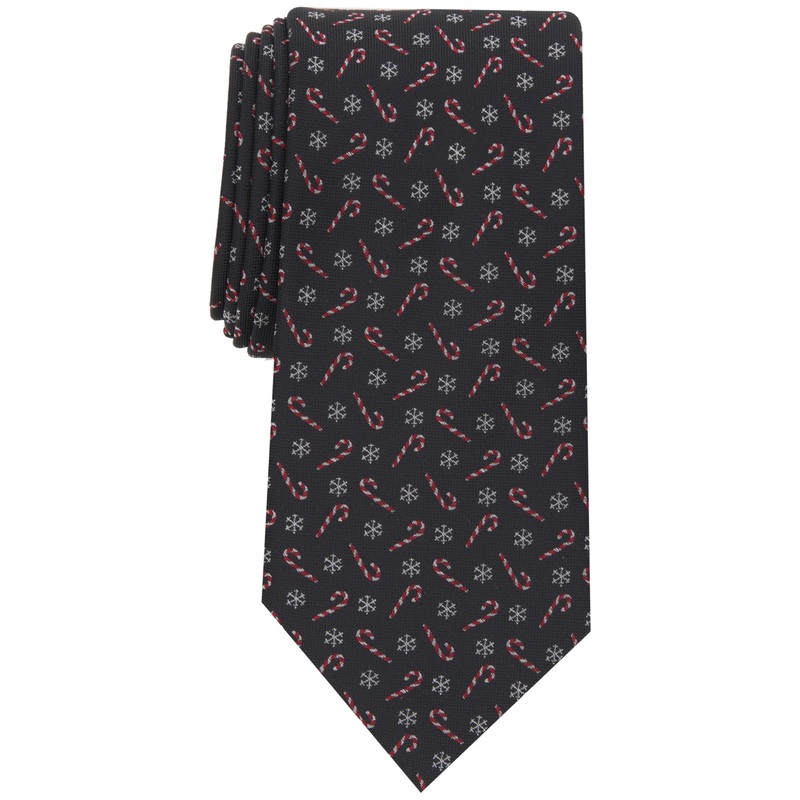 Club Room Mens Snowflake Candy Cane Tie Black One Size