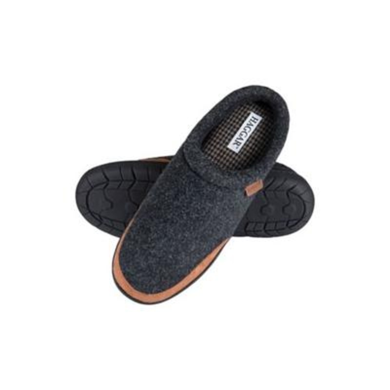 Haggar Men's Faux Trim Slip on Slide Slippers Charcoal Grey Large