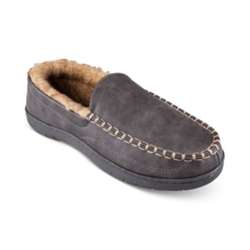 Haggar Men's Fleece-Lined Venetian Slippers Grey Large
