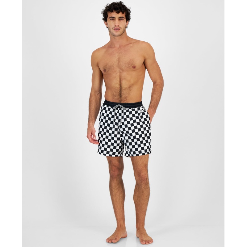 INC INTERNATIONAL CONCEPTS INC Mens Zane Checker 5" Swim Trunks Black Large