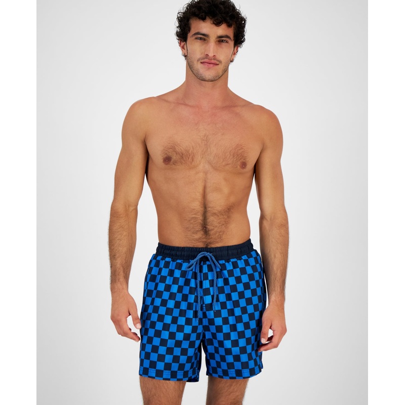 INC INTERNATIONAL CONCEPTS INC Mens Zane Checker 5" Swim Trunks Blue Small