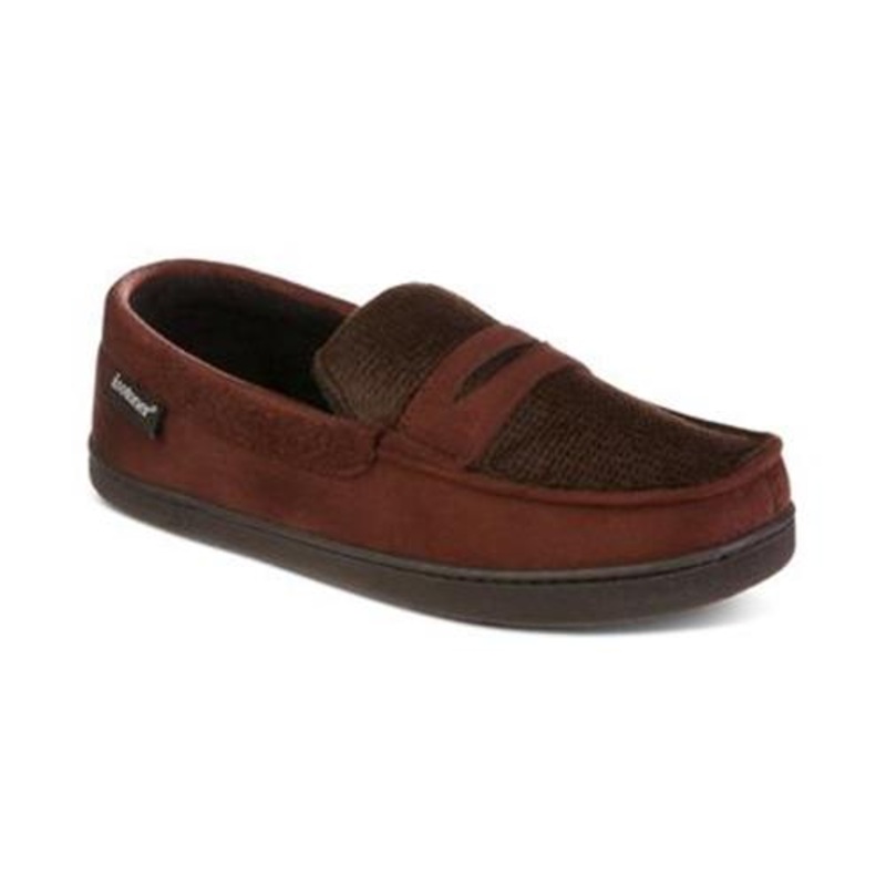 Isotoner Mens Houndstooth Jasper Moccasin Dark Chocolate XL