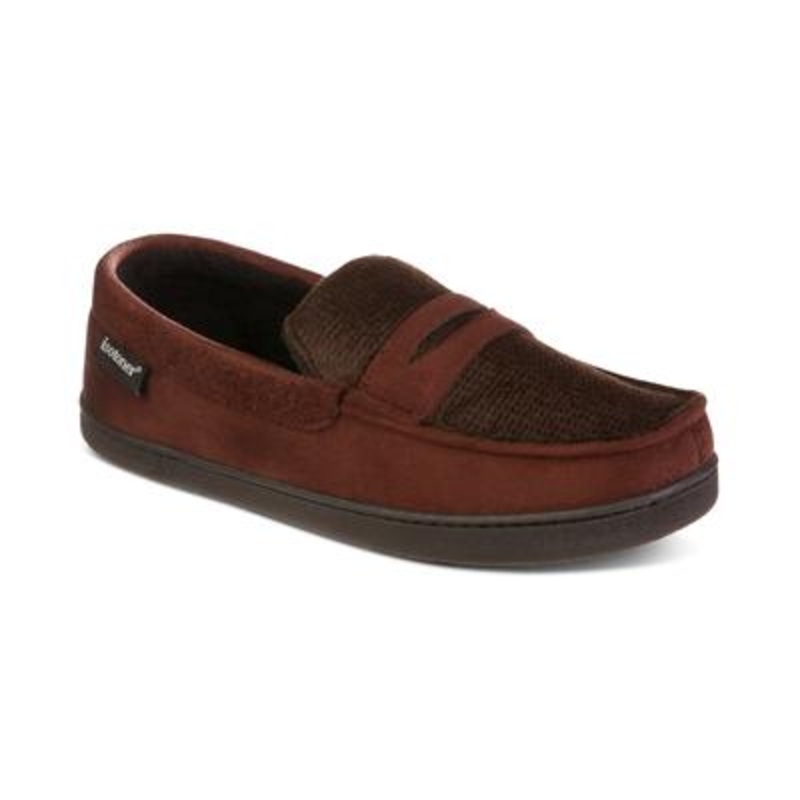 Isotoner Mens Houndstooth Moccasin Slippers Chocolate Brown Large 9.5 - 10.5