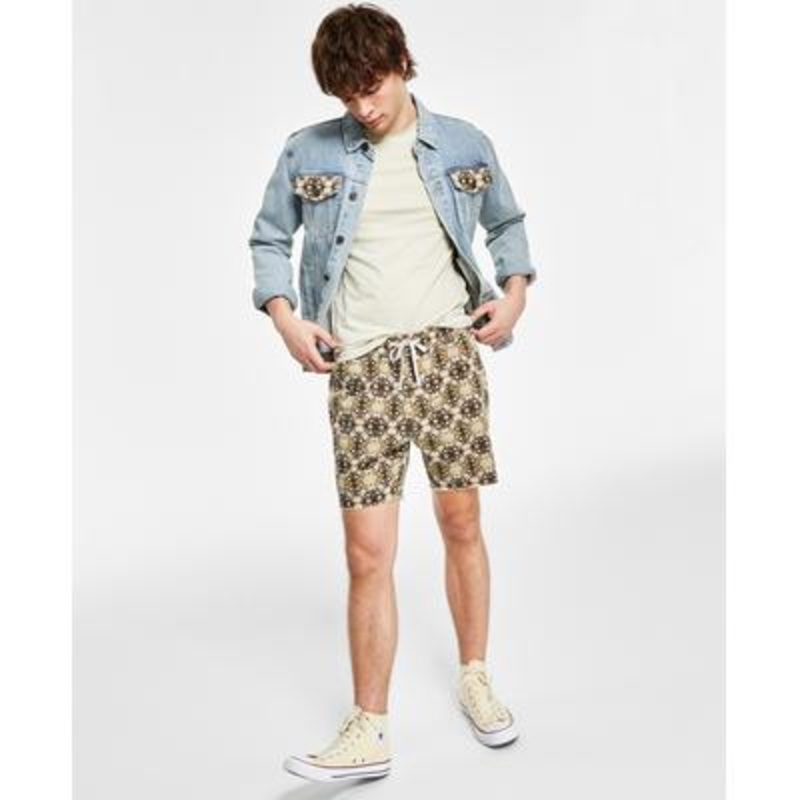 Sun + Stone Men's Oscar Regular-Fit Geo-Print Drawstring Shorts Brown White XXL