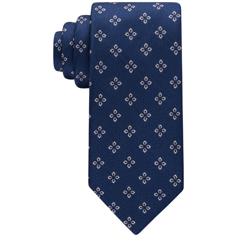 Tommy Hilfiger Mens Classic Flower Medallion Tie Navy taupe OS