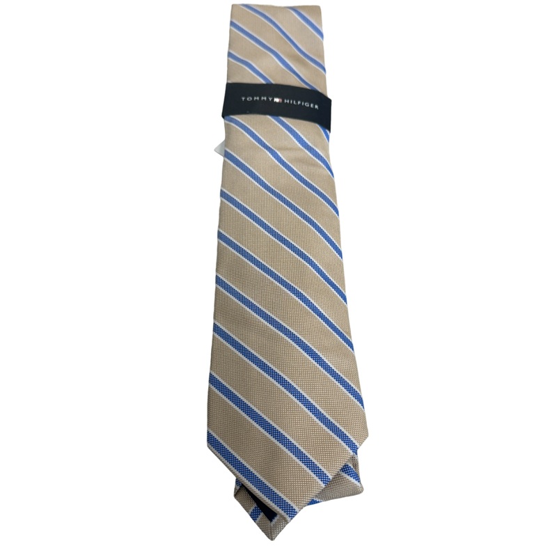 Tommy Hilfiger Mens Oxford Stripe Tie Necktie Taupe Blue Striped