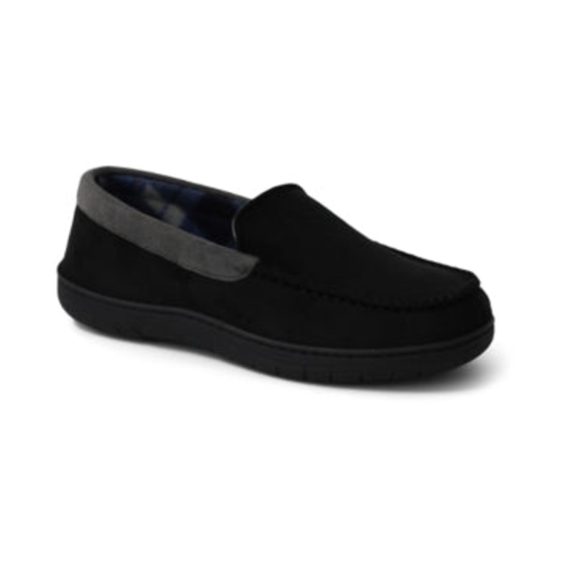 Weatherproof Vintage Men's Faux-Suede Fleece Black Moc-Toe Slippers Large