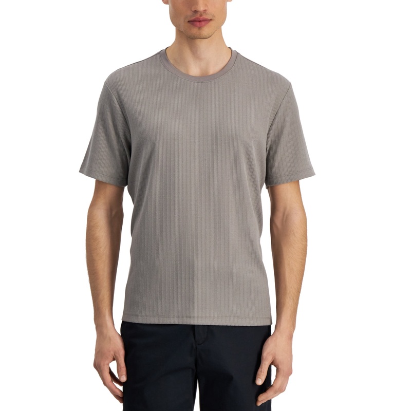 Alfani Men's Drop Needle Crewneck Short Sleeve T Shirt Wallstreet Grey XL
