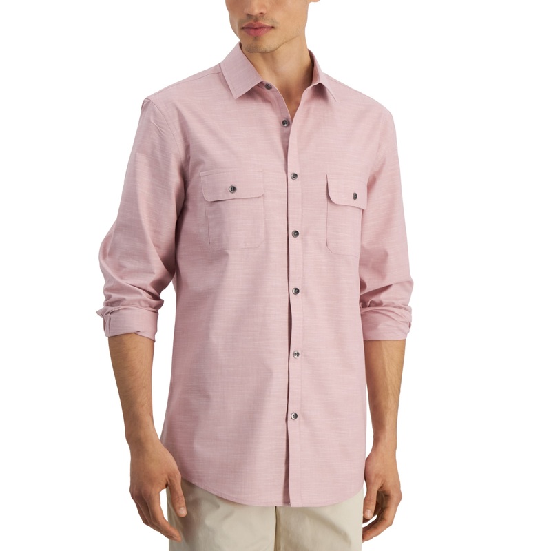 Alfani Men's Regular-Fit Button Down Shirt Mauve Cloud XL