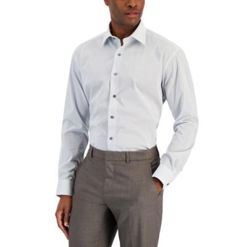 Alfani Mens Dotted Geo-Print Button Down Dress Shirt White Blue 16 16 1/2 34 35