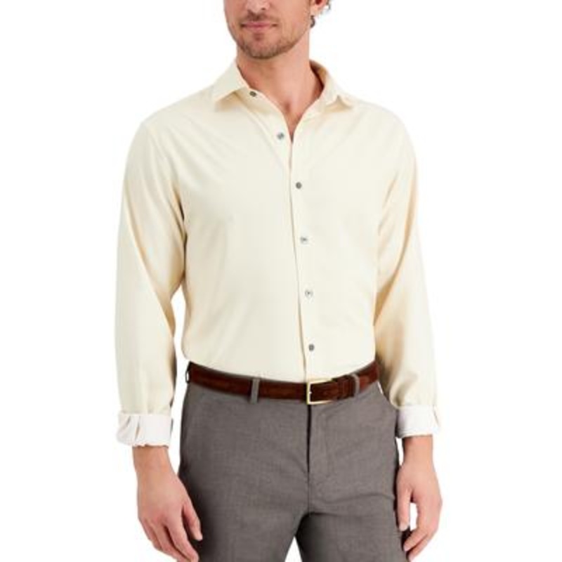 Alfani Mens Geo-Print Button Down Dress Shirt Tan 16-16.5 / 32-33
