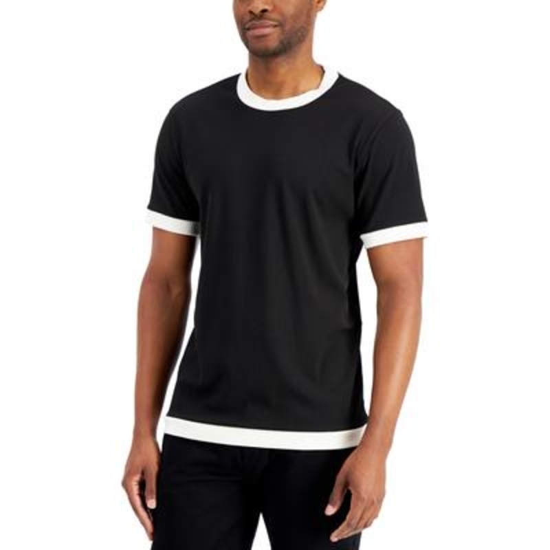 Alfani Mens Ribbed Contrast Short Sleeve T-Shirt Deep Black Medium
