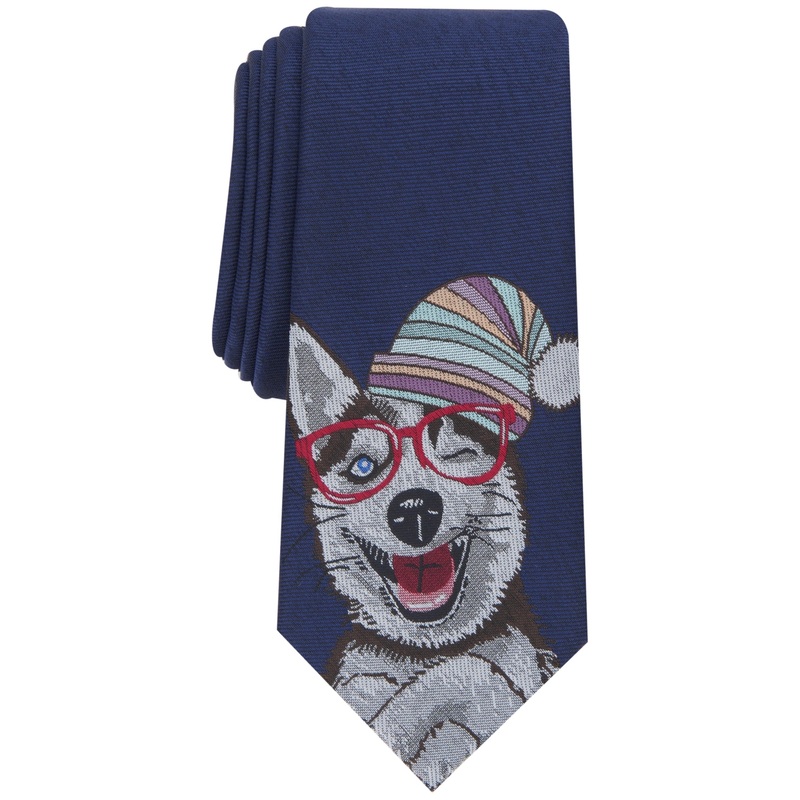 Bar III Men's Happy Holidays Skinny Puppy Tie Navy OSFA