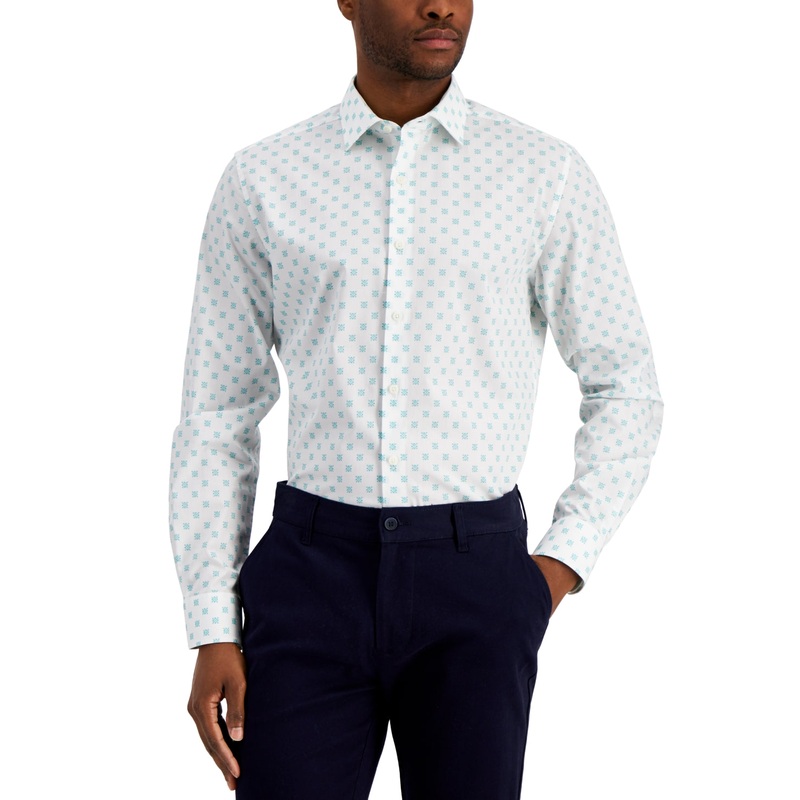 Bar III Men's Slim Fit Medalli White Green Button Down Shirt Small