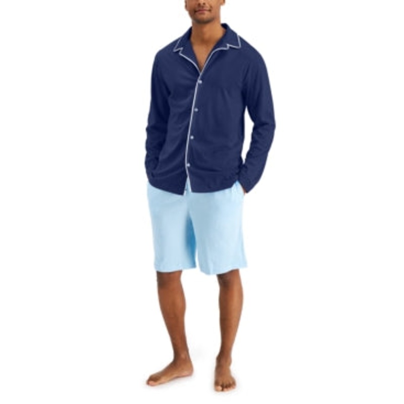 Club Room Men's Piped Pajama Shirt Blue Small