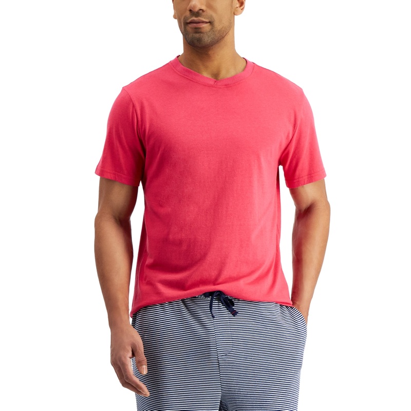 Club Room Mens Pajama Short Sleeve Crewneck T Shirt Raspberry Wine Red XXL