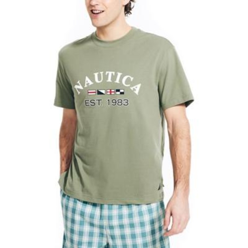 Nautica Mens Relaxed-Fit Logo Graphic Short Sleeve Sleep T Shirt Olive Medium