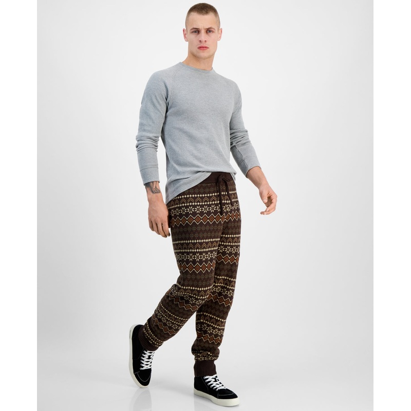 SUN + STONE Men's Regular-Fit Fair Isle Knit Joggers Green Medium