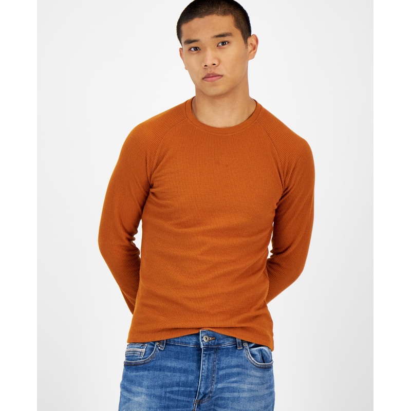 Sun Stone Mens Thermal Waffle Knit Long Sleeve Shirt Caramel Cafe