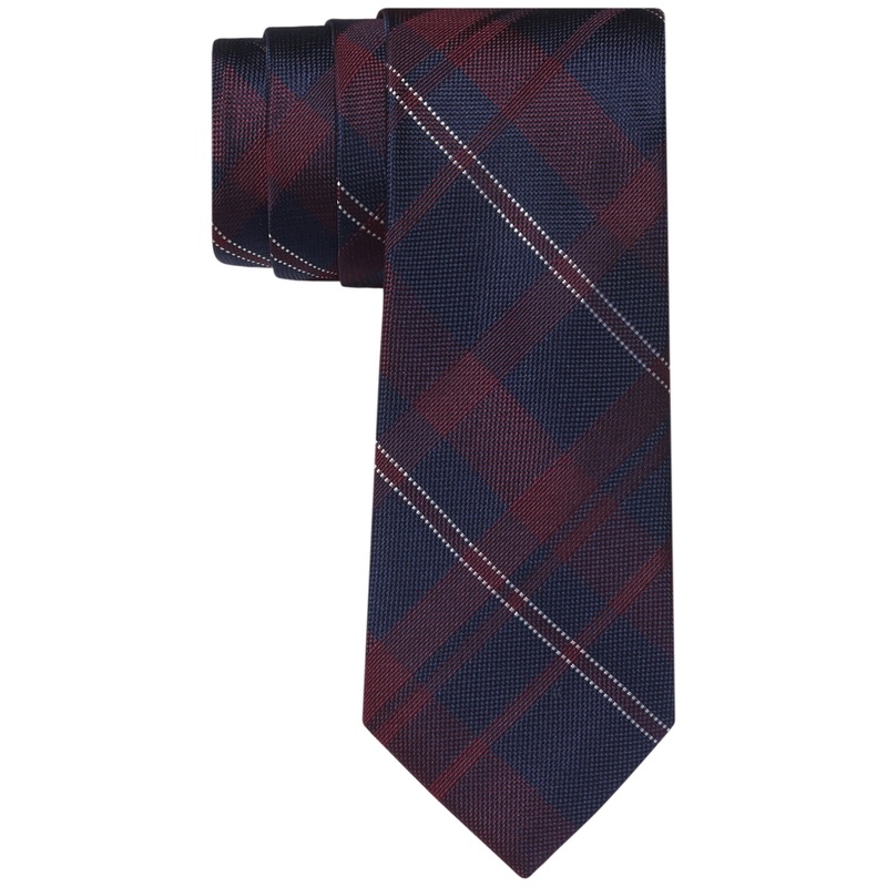 Tommy Hilfiger Mens Berlin Plaid Tie  Burgundy One Size Necktie