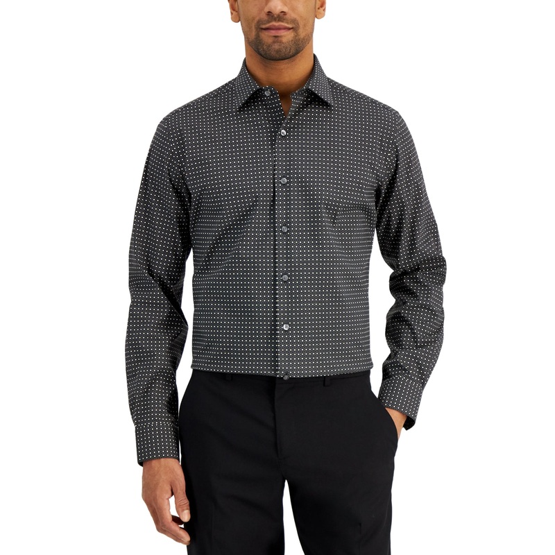 Alfani Men's Black Tan Geo Print Button Down Dress Shirt 16-16.5 / 34-35