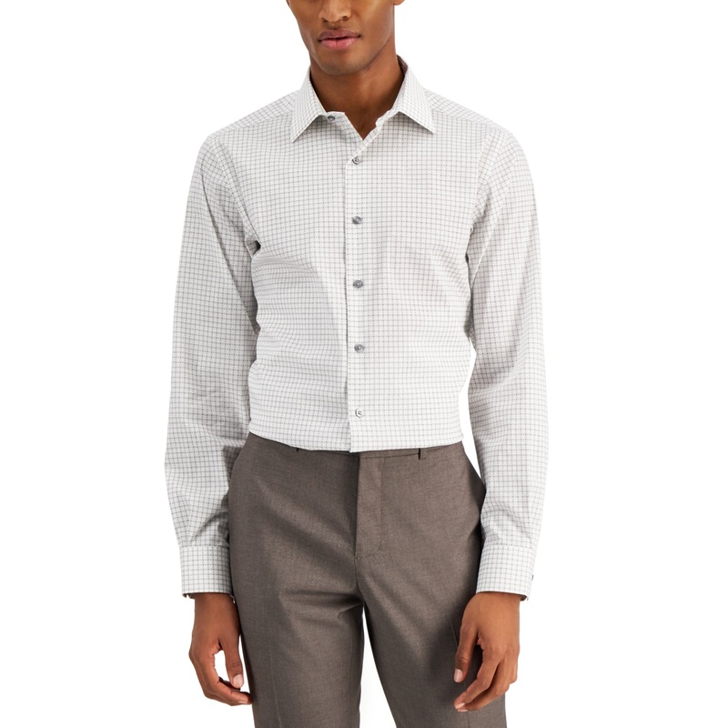 Alfani Mens Slim Fit Button Down Dress Shirt White Black 15-15.5 / 32-33