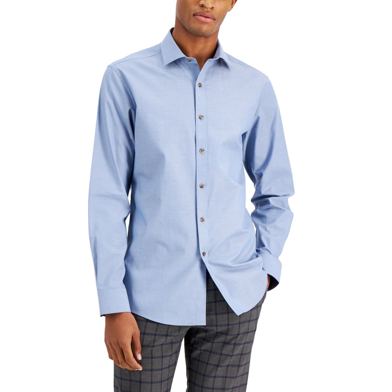 Bar III Men's Slim Fit Button Down Shirt Light Indigo Blue Small