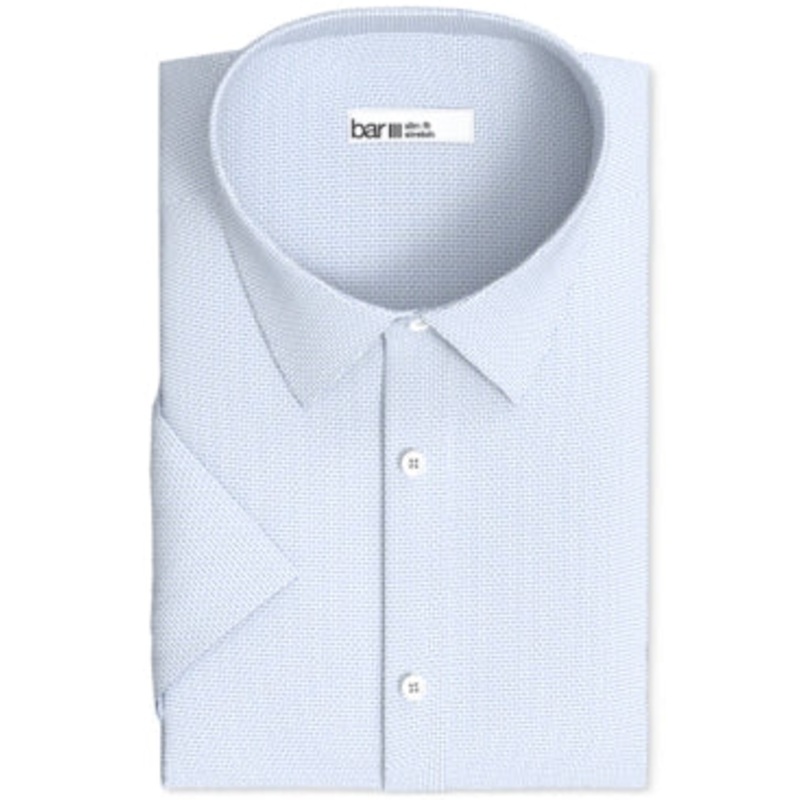 BAR III Men's Slim-Fit Performance Geo Short Sleeve Dress Shirt Light Blue Large