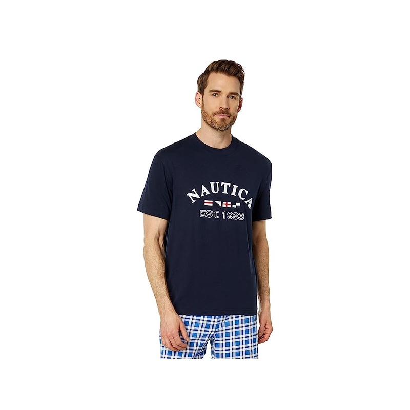 Nautica Mens Logo Graphic Sleep T-Shirt Blue Small
