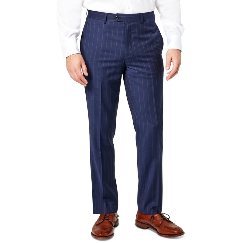 Tallia Mens Slim Fit Stripe Wool Pants Blue Berry 42 x 32