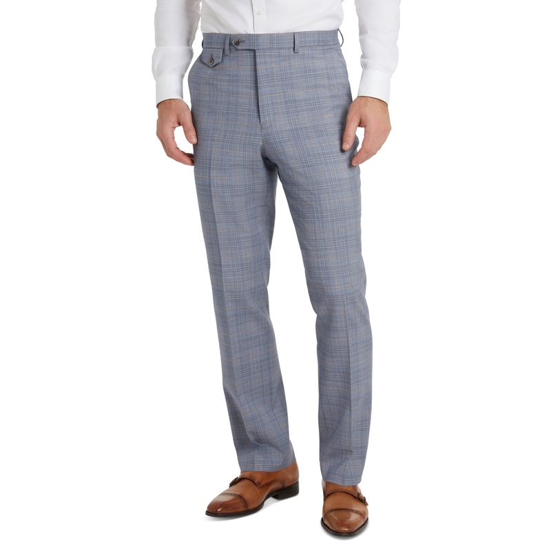Tayion Mens Classic Fit Plaid Dress Pants Blue Tan 38 x 32