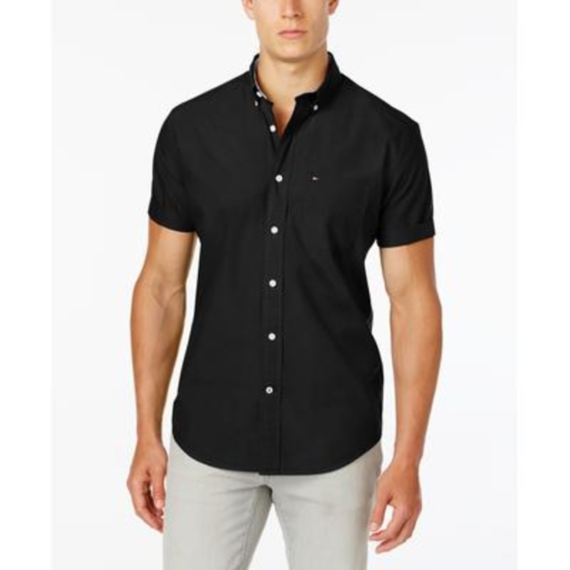 Tommy Hilfiger Men's Short Sleeve Button Down Shirt Maxwell Black XL