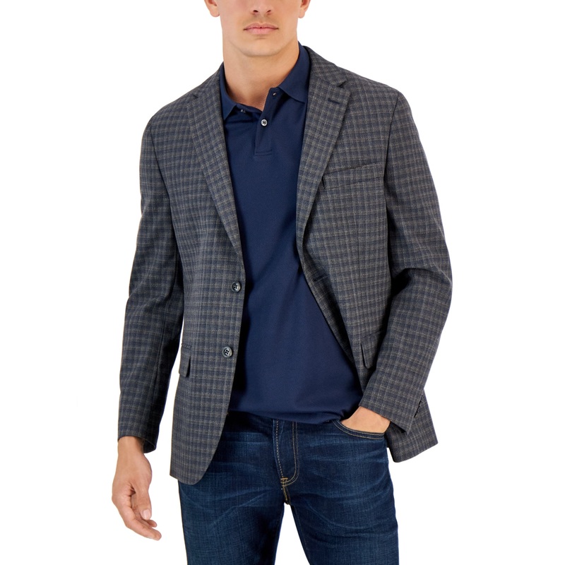 Tommy Hilfiger Mens Modern-Fit Check Sport Coat Charcoal Brown 42R