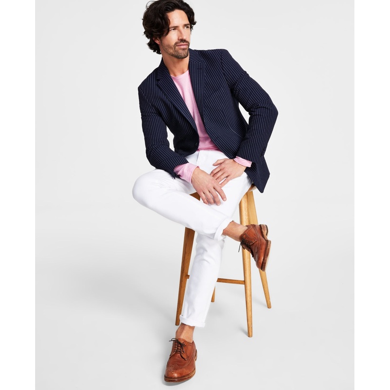 Tommy Hilfiger Mens Seersucker Blazer Navy Blue White 36S